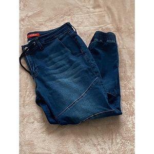 Guess brand jogger moto jeans with drawstring and elastic cuffs